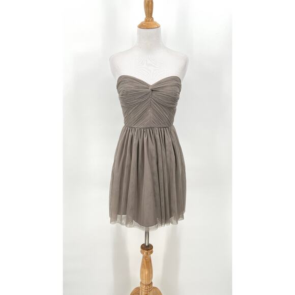 Anthropologie Dresses & Skirts - ANTHROPOLOGIE VA ET VIEN BHLDN Strapless Mini Dress Womens 4 Gray Tulle Pleat